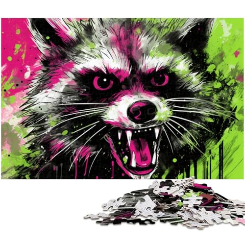 Puzzle 1000 Teile für Erwachsene Psychedelisches Tier Waschbär Puzzle Lernspiele Weihnachts und Geburtstagsgeschenke für Teenager ab 14 Jahren (Größe 75 x 50 cm) von zouxangzz