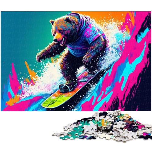 Puzzle 1000 Teile für Erwachsene Skifahren Braunbär Lernspiele Weihnachts und Geburtstagsgeschenke für Teenager ab 14 Jahren (Größe 75 x 50 cm) von zouxangzz