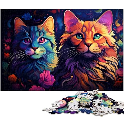 Puzzle 1000 Teile für Erwachsene buntes Katzengemälde Puzzle Wanddekoration Geburtstagsgeschenk Wandkunst 1000 PCS (75 x 50 cm) von zouxangzz