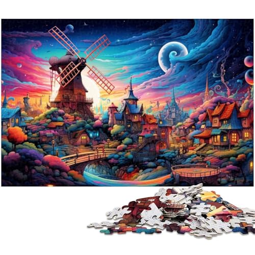 Puzzle 1000 Teile für Erwachsene buntes Regenbogen Windmühlenstadt Puzzle Lernspiele Weihnachts und Geburtstagsgeschenke für Teenager ab 14 Jahren 1000 PCS (75 x 50 cm) von zouxangzz
