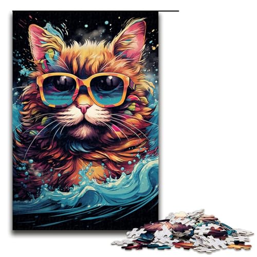 Puzzle 1000 Teile für Erwachsene buntes psychedelisches Katzen Puzzle praktisches Spiel einzigartige Heimdekoration und Geschenke 75 x 50 cm von zouxangzz