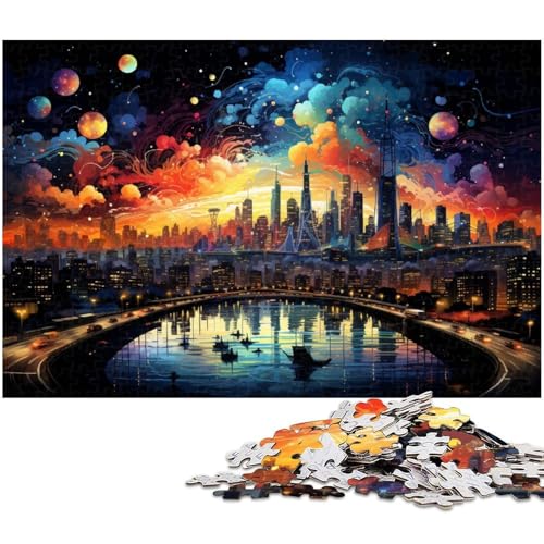 Puzzle 1000 Teile für Erwachsene buntes psychedelisches Stadtpuzzle Lernspiele Weihnachts und Geburtstagsgeschenke für Teenager ab 14 Jahren 1000 Teile (75 x 50 cm) von zouxangzz