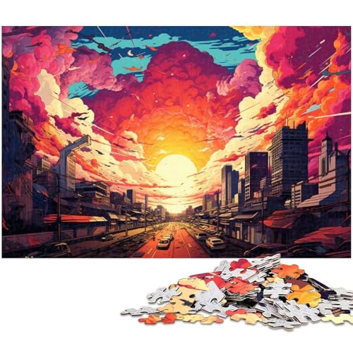 Puzzle 1000 Teile für Erwachsene durch Malen Einer farbenfrohen Neonstadt Puzzle für Erwachsene Holzpuzzle Lernspiel 1000 Teile (75 x 50 cm) von zouxangzz
