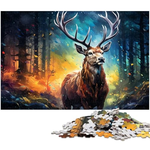 Puzzle 1000 Teile für Erwachsene durch Malen eines bunten Hirschpuzzles für Erwachsene Papierpuzzle Lernspiel 1000 Teile (38 x 26 cm) von zouxangzz