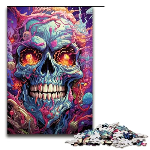 Puzzle 1000 Teile für Erwachsene farbenfrohe Psychedelia mysteriöser Totenköpfe Puzzle praktisches Spiel einzigartige Heimdekoration und Geschenke 75 x 50 cm von zouxangzz