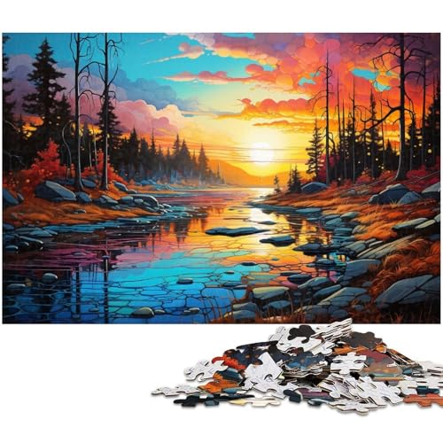 Puzzle 1000 Teile für Erwachsene farbenfrohe psychedelische Sonnenuntergangslandschaft Puzzle Wanddekoration tolles Geschenk für Teenager ab 14 Jahren 1000 PCS (75 x 50 cm) von zouxangzz
