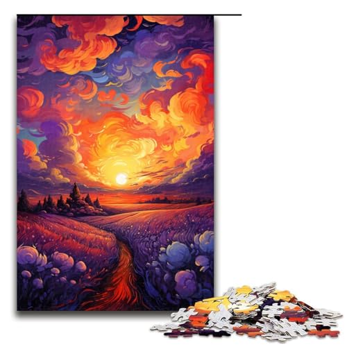 Puzzle 1000 Teile für Erwachsene farbenfrohes Fantasy Sonnenuntergang Lavendel Puzzle praktisches Spiel einzigartige Heimdekoration und Geschenke 75 x 50 cm von zouxangzz