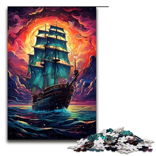 Puzzle 1000 Teile für Erwachsene farbenfrohes Gemälde eines Piratenschiffs Puzzle praktisches Spiel einzigartige Heimdekoration und Geschenke 75 x 50 cm von zouxangzz
