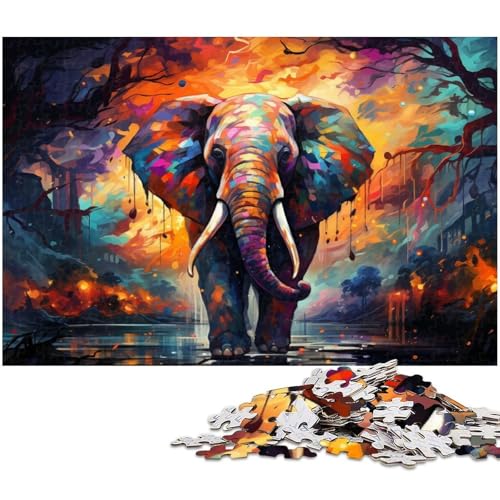 Puzzle 1000 Teile für Erwachsene farbenfrohes Kunst Elefanten Tierpuzzle Lernspiele Weihnachts und Geburtstagsgeschenke für Teenager ab 14 Jahren 1000 PCS (38 x 26 cm) von zouxangzz
