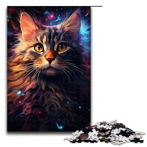 Puzzle 1000 Teile für Erwachsene farbenfrohes psychedelisches Fantasy Katzen Puzzle praktisches Spiel einzigartige Heimdekoration und Geschenke 75 x 50 cm von zouxangzz