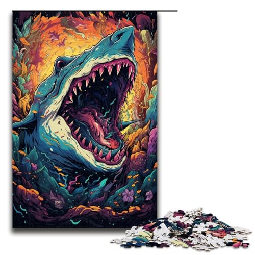 Puzzle 1000 Teile für Erwachsene farbenfrohes psychedelisches Hai Tier Puzzle praktisches Spiel einzigartige Heimdekoration und Geschenke 75 x 50 cm von zouxangzz