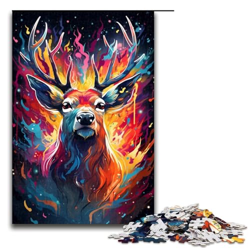 Puzzle 1000 Teile für Erwachsene farbenfrohes psychedelisches Hirsch Tierpuzzle praktisches Spiel einzigartige Heimdekoration und Geschenke 75 x 50 cm von zouxangzz