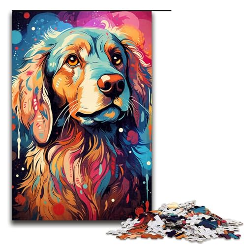 Puzzle 1000 Teile für Erwachsene farbenfrohes psychedelisches Hundegesicht Cocker Spaniel Puzzle praktisches Spiel einzigartige Heimdekoration und Geschenke 75 x 50 cm von zouxangzz