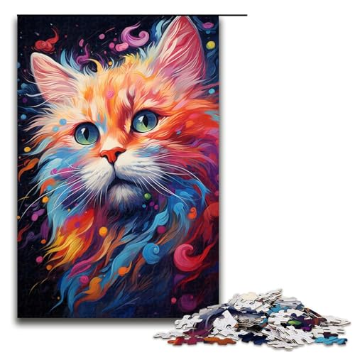 Puzzle 1000 Teile für Erwachsene farbenfrohes psychedelisches Katzen Puzzle praktisches Spiel einzigartige Heimdekoration und Geschenke 75 x 50 cm von zouxangzz