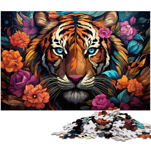 Puzzle 1000 Teile für Erwachsene farbenfrohes psychedelisches Kunst Blumen Tiger Puzzle Lernspiele Weihnachts und Geburtstagsgeschenke für Teenager ab 14 Jahren 1000 Teile (75 x 50 cm) von zouxangzz