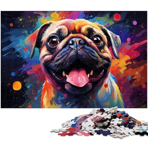 Puzzle 1000 Teile für Erwachsene farbenfrohes psychedelisches Mops Gemälde praktisches Spiel ideal für Teenager ab 14 Jahren 1000 Teile (75 x 50 cm) von zouxangzz
