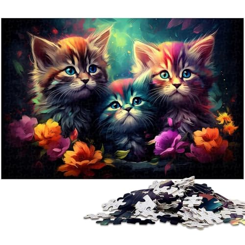 Puzzle 1000 Teile für Erwachsene farbenfrohes psychedelisches süßes Katzenpuzzle praktisches Spiel ideal für Teenager ab 14 Jahren 1000 Teile (75 x 50 cm) von zouxangzz