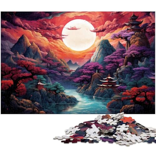 Puzzle 1000 Teile für Erwachsene rosa psychedelische japanische Landschaft Lernspiele Weihnachts und Geburtstagsgeschenke für Teenager ab 14 Jahren 1000 Teile (38 x 26 cm) von zouxangzz