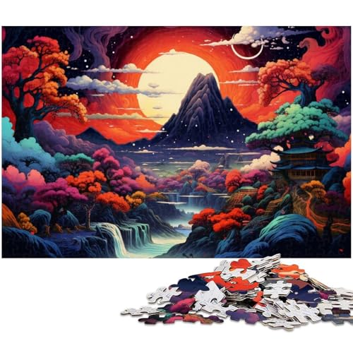 Puzzle 1000 Teile für Erwachsene rosa psychedelische japanische Landschaft Puzzle Lernspiele Weihnachts und Geburtstagsgeschenke für Teenager ab 14 Jahren 1000 Teile (75 x 50 cm) von zouxangzz