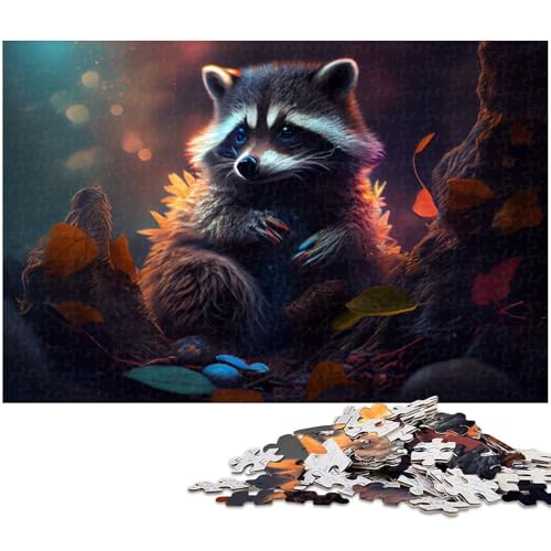 Puzzle 1000 Teile für Erwachsene von Animal Raccoons Puzzle für Erwachsene Holzpuzzle Lernspiel 1000 PCS (75x50cm) von zouxangzz