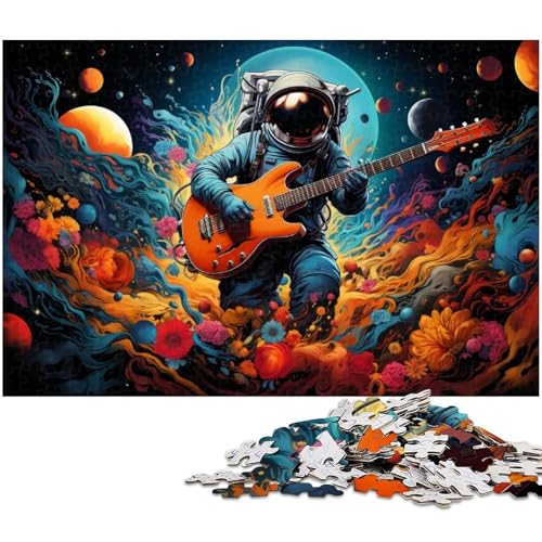 Puzzle 1000 Teile für Erwachsene von Bunter Astronaut der Gitarre spielt Puzzle für Erwachsene Holzpuzzle Lernspiel 1000 Teile (75 x 50 cm) von zouxangzz