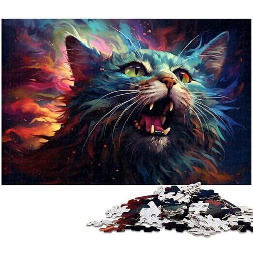 Puzzle 1000 Teile für Erwachsene von Buntes psychedelisches Maine Coon Katzen Puzzle für Erwachsene Holzpuzzle Lernspiel 1000 Teile (75 x 50 cm) von zouxangzz