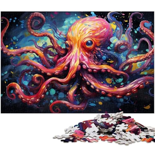 Puzzle 1000 Teile für Erwachsene von Buntes psychedelisches Oktopus Puzzle für Erwachsene Holzpuzzle Lernspiel 1000 Teile (75 x 50 cm) von zouxangzz