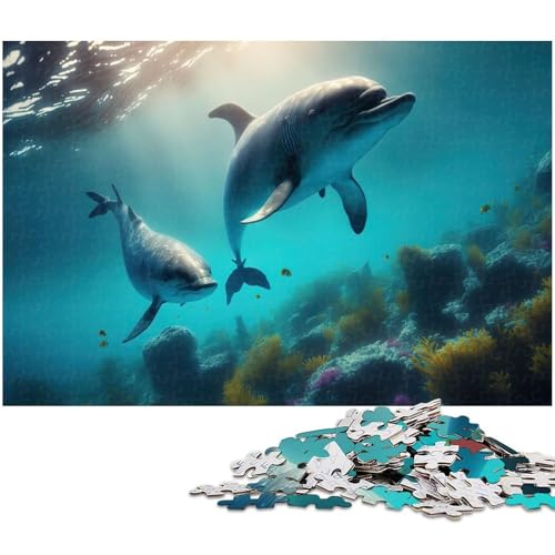 Puzzle 1000 Teile für Erwachsene von Dolphins Swimming Puzzle für Erwachsene Holzpuzzle Lernspiel (Größe 75 x 50 cm) von zouxangzz