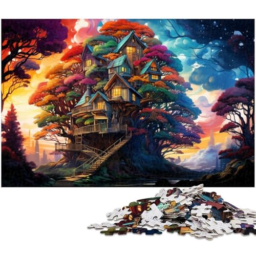 Puzzle 1000 Teile für Erwachsene von Fantasy Buntes Baumhaus Puzzle für Erwachsene Holzpuzzle Lernspiel 1000 Teile (75 x 50 cm) von zouxangzz