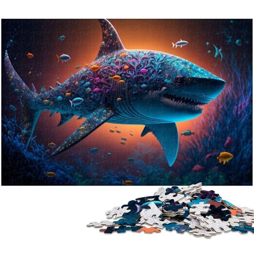 Puzzle 1000 Teile für Erwachsene von Fantasy Shark Puzzle für Erwachsene Holzpuzzle Lernspiel (Größe 75 x 50 cm) von zouxangzz