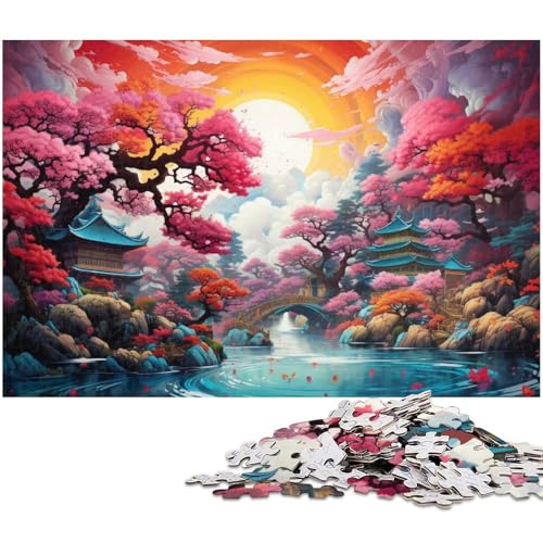 Puzzle 1000 Teile für Erwachsene von Japanese Sunset Landscape Puzzle für Erwachsene Holzpuzzle Lernspiel 1000 PCS (75x50cm) von zouxangzz