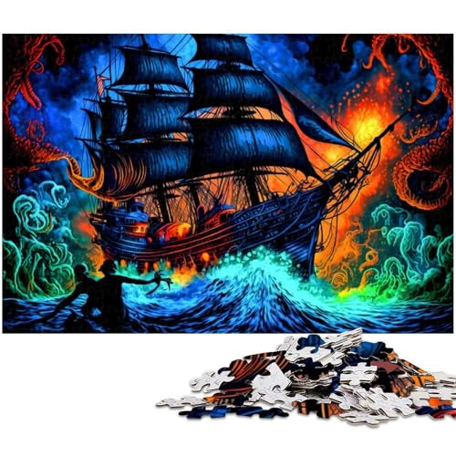 Puzzle 1000 Teile für Erwachsene von Piratenschiff Puzzle für Erwachsene Holzpuzzle Lernspiel (Größe 75 x 50 cm) von zouxangzz