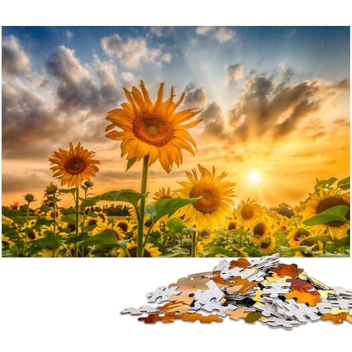 Puzzle 1000 Teile für Erwachsene von Sonnenblumen im Sonnenuntergang Puzzle für Erwachsene Papierpuzzle Lernspiel (Größe 38 x 26 cm) von zouxangzz