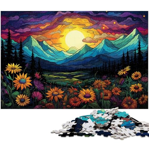 Puzzle 1000 Teile für Erwachsene von Sunflowers Under Sunset Puzzle für Erwachsene Holzpuzzle Lernspiel 1000 PCS (75x50cm) von zouxangzz