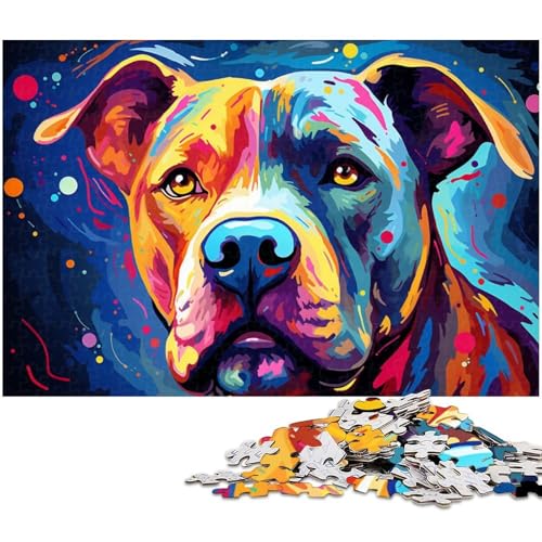 Puzzle 1000 Teile schönes farbenfrohes Pitbull Puzzle für Erwachsene Holzpuzzle Spielzeug Wanddekoration 1000 Teile (75 x 50 cm) von zouxangzz