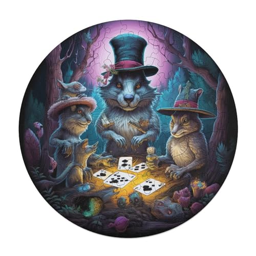 Puzzle 120 Teile für Erwachsene Tiere Spielen Poker Puzzles für Erwachsene Holzrundes Puzzle Puzzles für Kinder Geschenke 29x29cm von zouxangzz