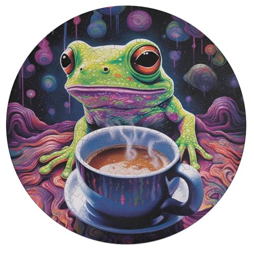 Puzzle 195 Teile für Erwachsene Kunst Tier Frosch Familienpuzzle für Erwachsene Holzrunde Puzzles Lernspiel Herausforderungsspielzeug 42x42cm Puzzle 195 Teile für Erwachsene Kunst Tier Frosch Familienpuzzle für Erwachsene Holzrunde Puzzles Lernspiel Herausforderungsspielzeug 42x42cm von zouxangzz
