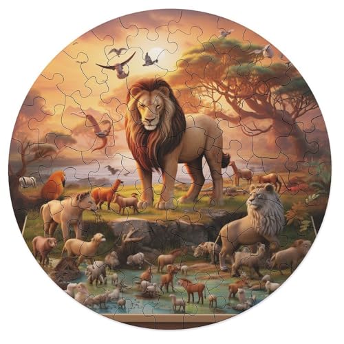 Puzzle Afrikanische Tiere 68 teiliges Puzzle Holz Rundpuzzle für Erwachsene und Familien tolles Geschenk für Erwachsene 20 x 20 cm von zouxangzz