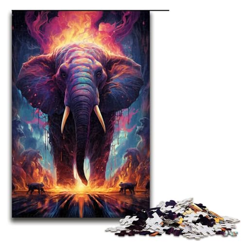 Puzzle Bunter Psychedelischer Elefant 1000 Teile Holzpuzzle für Erwachsene und Kinder ab 14 Jahren Familienspaß Puzzle 75 x 50 cm von zouxangzz