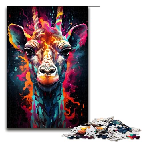 Puzzle buntes Giraffengemälde 1000 Teile Holzpuzzle für Erwachsene und Kinder ab 12 Jahren Familienspaß Puzzle 75 x 50 cm von zouxangzz