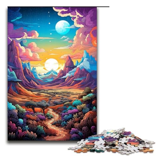 Puzzle farbenfrohe psychedelische Fantasiewüste 1000 Teile Holzpuzzle für Erwachsene und Kinder ab 14 Jahren Familienspaß Puzzle 75 x 50 cm von zouxangzz