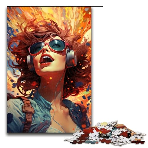 Puzzle farbenfrohe psychedelische Pilotin 1000 Teile Holzpuzzle für Erwachsene und Kinder ab 14 Jahren Familienspaß Puzzle 75 x 50 cm von zouxangzz