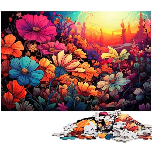 Puzzle für Erwachsene 1000 Bunte Neonblumen Puzzles für Erwachsene und Kinder Holzpuzzle Lernspielzeug 1000 Teile (75 x 50 cm) von zouxangzz