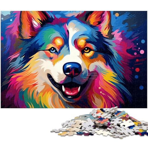 Puzzle für Erwachsene 1000 Bunte psychedelische Siberian Husky Puzzles für Erwachsene und Kinder Holzpuzzle Lernspielzeug 1000 Teile (75 x 50 cm) von zouxangzz