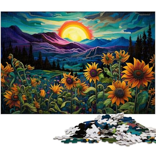 Puzzle für Erwachsene 1000 Menschen im Sonnenblumental bei Nacht Puzzle für Erwachsene und Kinder Holzpuzzle Lernspielzeug 1000 Teile (75 x 50 cm) von zouxangzz