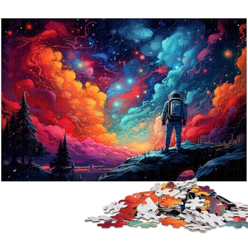 Puzzle für Erwachsene 1000 Teile Astronaut Steht auf bunter Galaxie Puzzle für Erwachsene Holzpuzzle tolle Geschenke zu Weihnachten 1000 Teile (75 x 50 cm) von zouxangzz