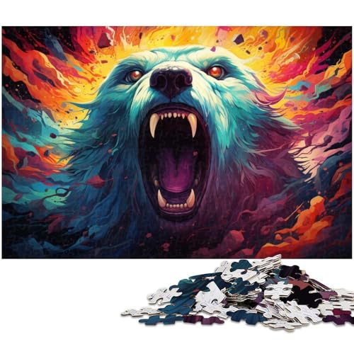 Puzzle für Erwachsene 1000 Teile Bär auf Buntem Hintergrund Holzpuzzle – Lernspielzeug Familienspiele 1000 Teile (75 x 50 cm) von zouxangzz
