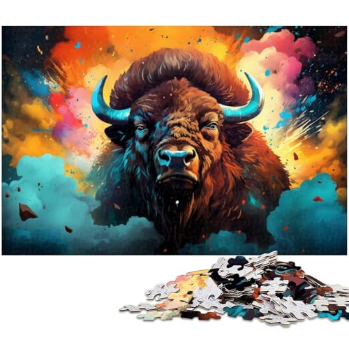 Puzzle für Erwachsene 1000 Teile Bison das Puzzle mit passendem Poster und Quizblatt 1000 Teile (75 x 50 cm) von zouxangzz