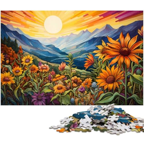 Puzzle für Erwachsene 1000 Teile Blumen und Berge bei Sonnenuntergang präzise geschnittenes Puzzle gutes Geschenk 1000 Teile (75 x 50 cm) von zouxangzz