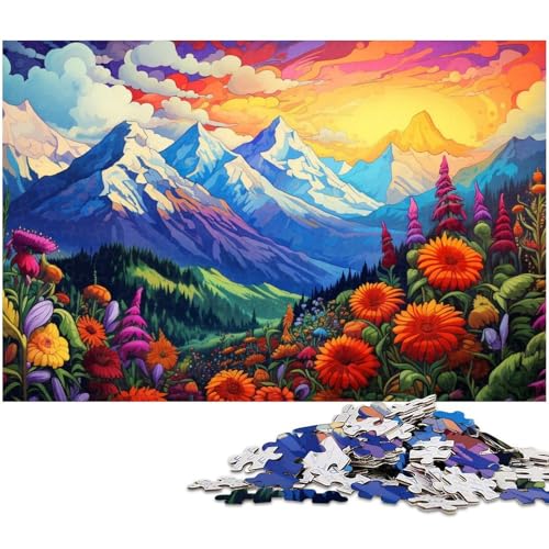 Puzzle für Erwachsene 1000 Teile Bunte Blumen und Berge Das Puzzle mit passendem Poster und Quizblatt 1000 Teile (38 x 26 cm) von zouxangzz